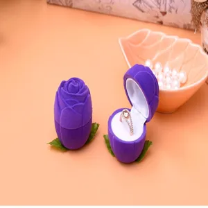 Purple rose velvet ring box proposal jewelry gift box for Valentine's Day party decor storage.