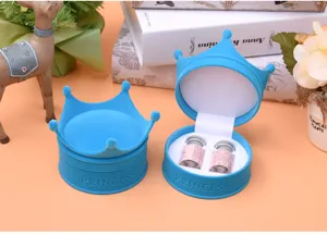 Blue crown velvet jewelry box, contact lens storage case, elegant velvet ring display box.