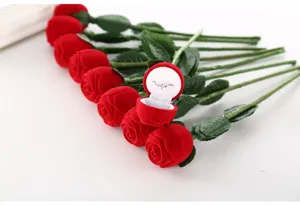 Boîte à bague rose avec tige en velours coffret cadeau bijoux pour demande en mariage