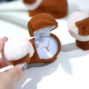 Süßer brauner Löwe beflockte Schmuckschatulle Ringaufbewahrung Geschenkbox für Frauen