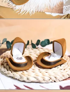 Creative western cowboy hat shape velvet jewelry box for rings and earrings storage.