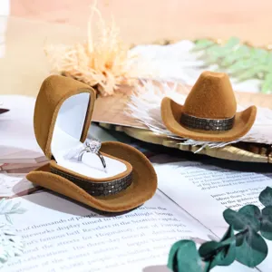 Creative Western Cowboy Hat Ring Box Flocked Jewelry Storage Holder Cute Earring Display Box For Ring Gift