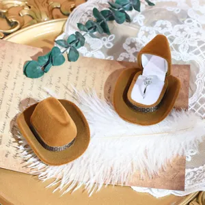 Creative cowboy hat ring box retro flocked jewelry storage box for rings and stud earrings