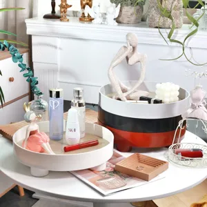 Japanese style multi-tier rotating storage tray desktop organizer aesthetic home decor display prop.