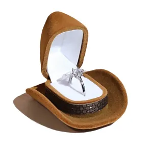 Cowboy Hat Ring Box Creative Velvet Jewelry Storage Box Solitaire Ring Display Case