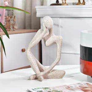 Abstract thinker figurine detail, artistic resin sculpture ornament for modern home living room decor.