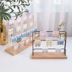 Metal earring display stand wood base multi tier jewelry rack holder for stud earrings organizer