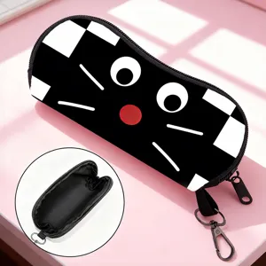 Portable cartoon cat design soft glasses pouch with protective hook for travel use