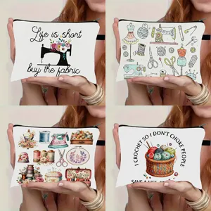 Beauty Case Stampato in Poliestere Organizzatore da Viaggio per Articoli da Toeletta Astuccio per Cosmetici Portatile con Cerniera per Donna Motivo da Cucito Regalo