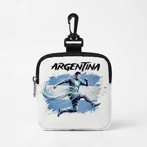 Petit sac à monnaie imprimé thème football Argentine avec mousqueton noir de rangement