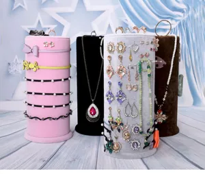 Velvet Cylinder Jewelry Display Stand, Multi-Function Headband & Necklace Storage Holder Rack
