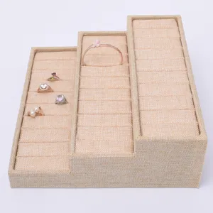 3-tier burlap jewelry display stand for rings bracelets earrings linen organizer holder