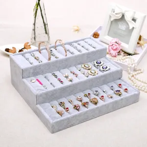 Tiered Jewelry Display Stand Velvet Burlap Ring Bracelet Earring Storage Holder Showcase Stand Countertop Organizer