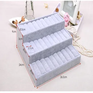 3-Tier Velvet Ring Display Stand Grey Jewelry Organizer Holder for Rings Earrings