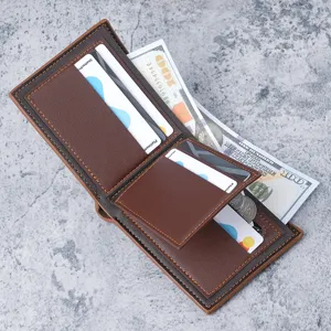 Stylish brown men's PU leather bifold wallet with multiple card slots and coin pocket