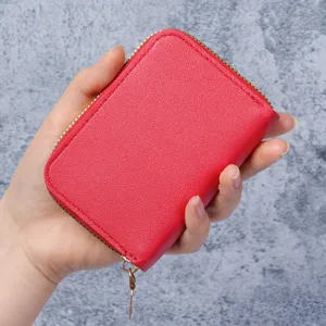 Porte-cartes rouge accordéon minimaliste avec fermeture éclair dorée pour cartes