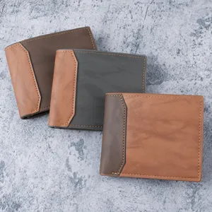 Men's stylish short bifold PU leather wallets with an elegant color block design