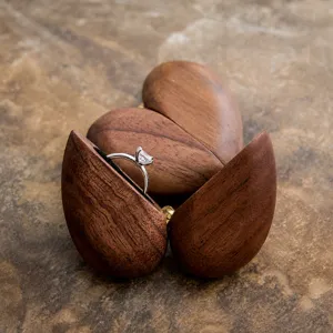 Wooden heart ring box vintage black walnut proposal ring holder jewelry storage gift case