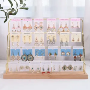 Multi-layer metal wood earring display rack, elegant jewelry organizer stand for live show.