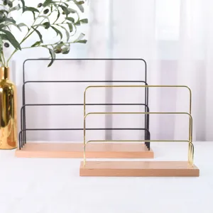 Multi-tier wooden and metal earring display stand, jewelry organizer rack for desktop storage detail shot.