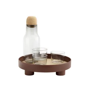 Glass carafe set with tray and cork stopper, modern home decor and drinkware display.