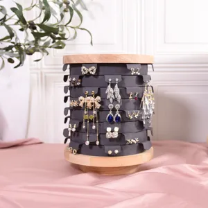 Houten roterende oorbellen display standaard meervoudige lagen organizer voor oorknopjes
