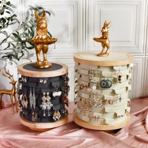 Massief Houten Roterende Oorring Display Standaard Meerdere Lagen Sieraden Organizer Rek