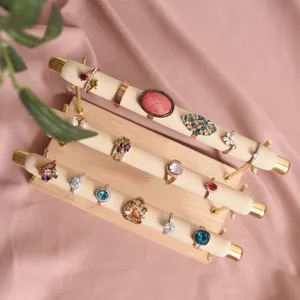 Wooden ring display stand velvet jewelry organizer multi-tier tabletop ring holder prop