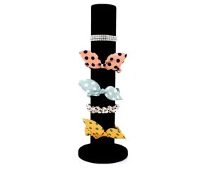 Black velvet jewelry display stand vertical pillar holder for scrunchies bracelets hair accessories