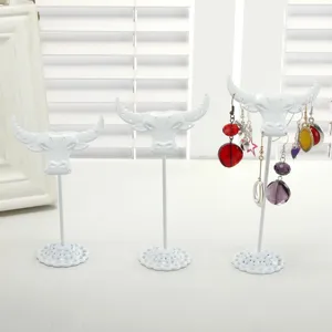 Kreativer weißer Eisen Stierhorn Ohrring Ständer 3er Set Schmuck Aufbewahrung Stand