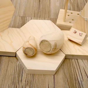 Solid wood jewelry display stands set, creative hexagonal wooden trays and props for photography.