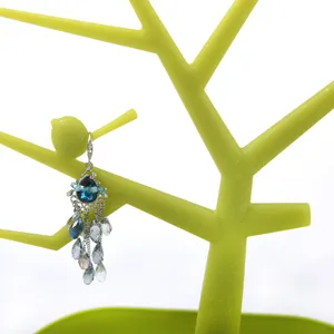 Green tree jewelry stand bird design necklace ring earring display holder organizer