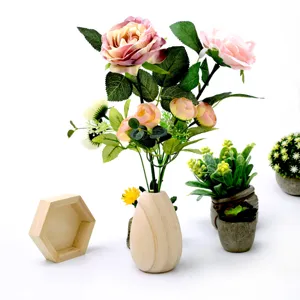 Creative solid wood vase with artificial flowers and photography props for desktop decoration