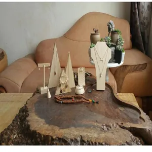 Solid wood jewelry display stand set, ideal for showcasing necklaces, bracelets, and rings.