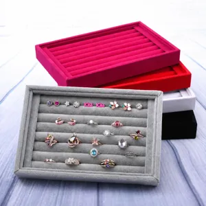 Samt Schmuck Präsentation Tablett Ring Ohrring Aufbewahrung Box Organizer für Zuhause Einzelhandel