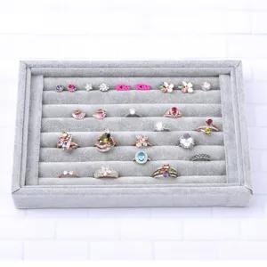 Grauer Samt Schmuck Organizer Tablett für Ringe Ohrringe Display Kiste Aufbewahrung.
