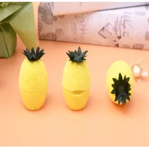 Cute cartoon fruit pineapple ring and earring velvet jewelry gift storage box detail display.