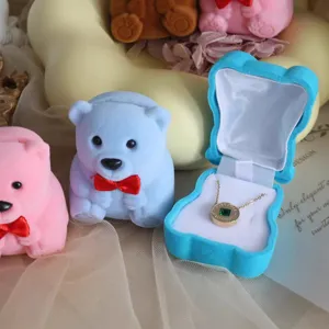 Süße Samt Bär Schmuckschatulle Ring Aufbewahrung Box für Damen Mädchen Geburtstagsgeschenk