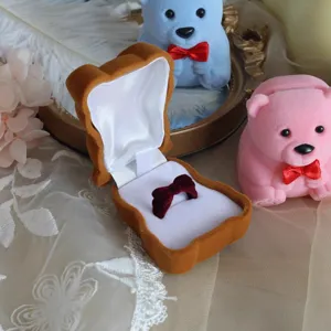 Süße braune Bär Samt Ringbox Schmuck Aufbewahrungskiste Geschenkbox für Hochzeit Verlobung.