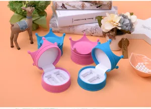 Crown velvet contact lens box jewelry storage case portable cute double box container