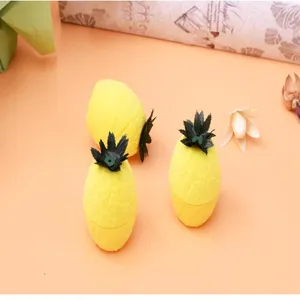Cute cartoon pineapple jewelry box for rings and earrings, adorable fruit ring storage gift case.