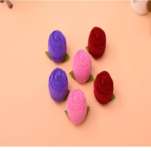 Velvet rose ring box for Valentine's Day, romantic proposal jewelry gift packaging case.