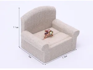 Linen mini sofa ring holder jewelry display stand ring storage box organizer 7.5cm