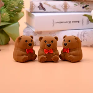 Süße braune Bär Flock Schmuckschatulle Ringbox niedliche Tier Aufbewahrungsbox Geschenk