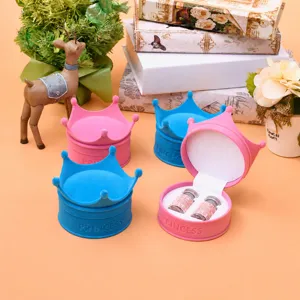 Crown Flocked Jewelry Box Portable Plastic Contact Lens Case Cute Crown Design Storage Organizer For Women