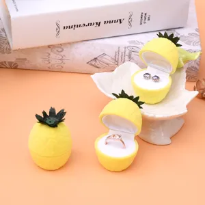 Cute Cartoon Pineapple Jewelry Box Flocked Plastic Ring Earring Storage Holder Small Trinket Organizer Gift