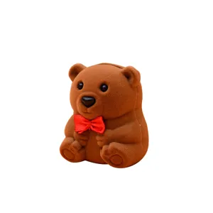 Süße braune Bär Ringbox geflockte Schmuckaufbewahrung Etui für Ohrringe Geschenkidee