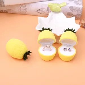 Cute yellow pineapple jewelry box velvet ring earring gift packaging storage case display