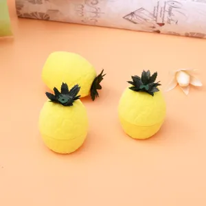 Cute pineapple jewelry box for rings and earrings, flocking fruit storage container main view.