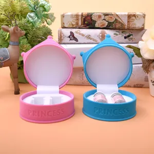 Velvet contact lens case crown jewelry storage box cute portable dual box pink blue set